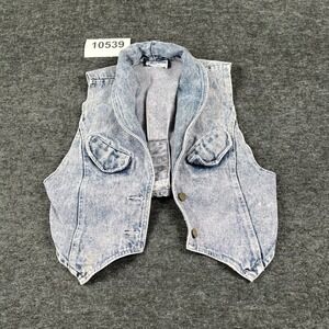 Vintage Notorious Denim Crop Vest Women XS Blue Cotton Shawl Collar Button Front